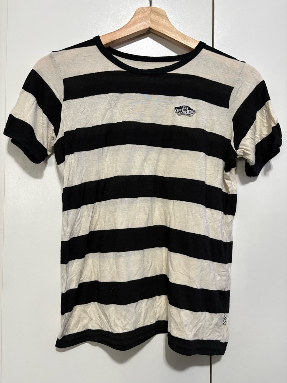 Vans Black and White Striped Logo Tee Shirt